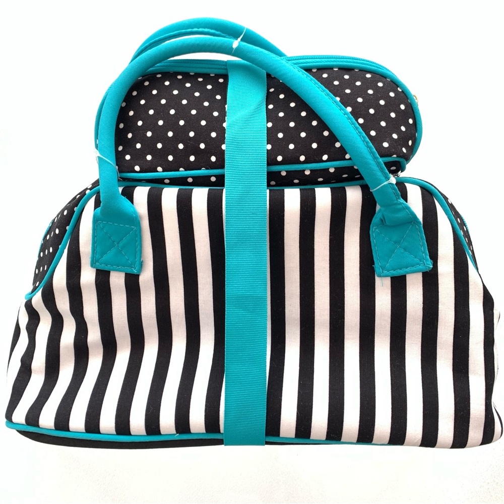 Once Upon A Rose Striped and Polka Dot 2-Piece Fabric Cosmetic Bag Travel Set - Picture 3 of 5